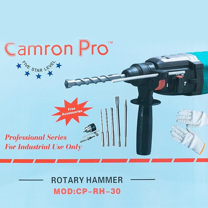 Camron Pro CP-RH-30 Heavy-Duty Rotary Hammer Drill Machine - 1000W, 30mm Drilling Capacity, 1300 RPM, SDS-Plus Chuck, 3 Modes